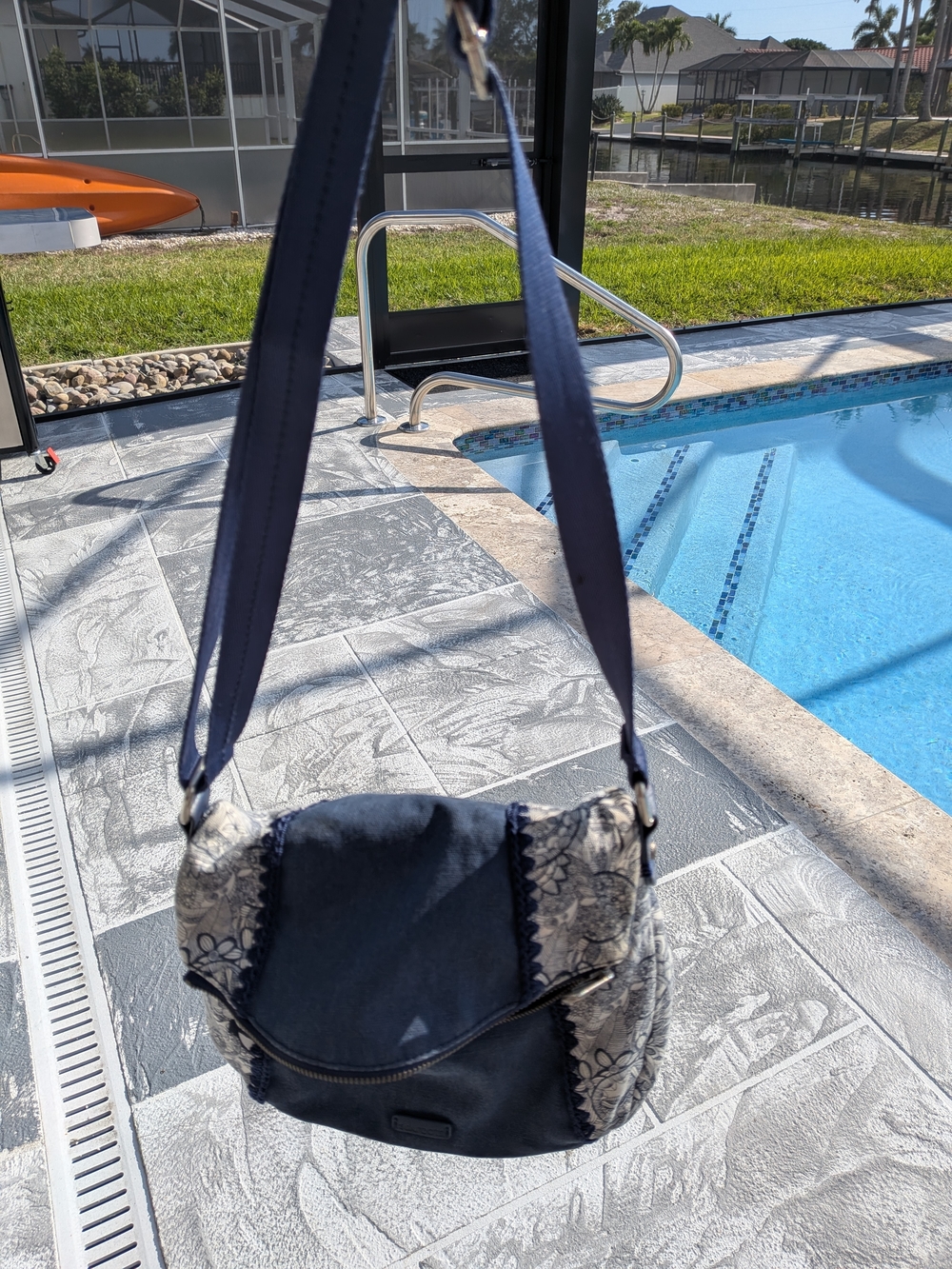Sakroots Navy Blue Crossbody Bag with Floral Panels